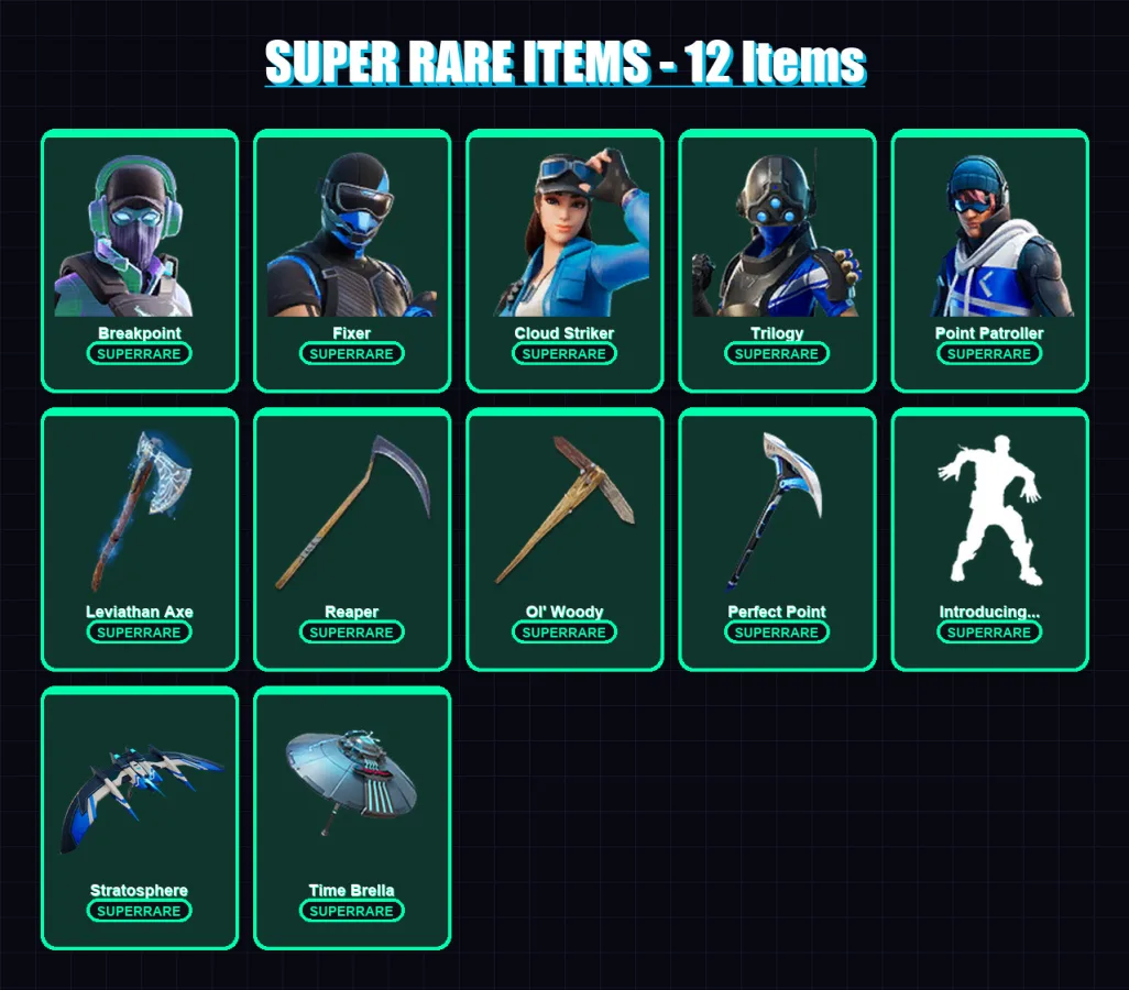 [PC/XBOX/PSN] | Breakpoint | Fixer | Cloud Striker | Trilogy | Point Patroller | 190 skin | 200 pickaxe | 140 emote | 143 glider | Lv2137