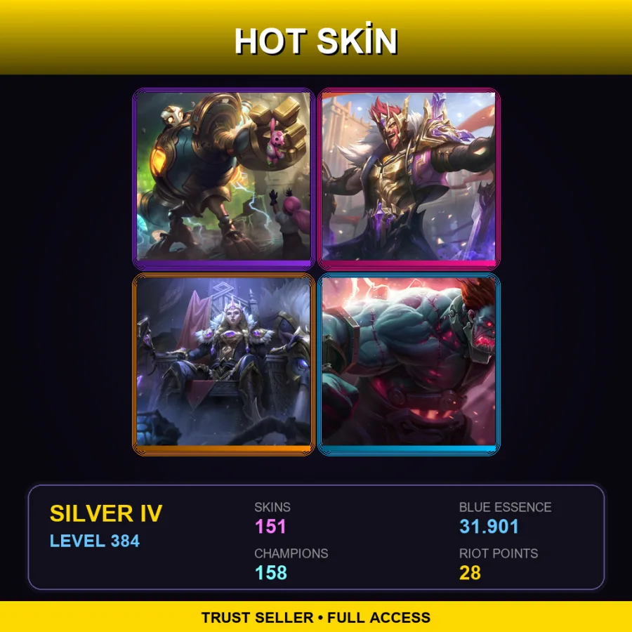 SG | Lv384 | Silver IV | 151 Skin | 158 Champ — LoL account