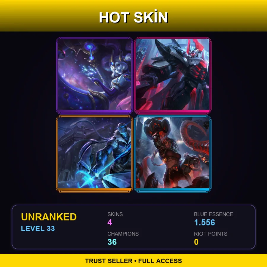 EUW | Lv33 | Unranked | 4 Skin | 36 Champ — LoL account