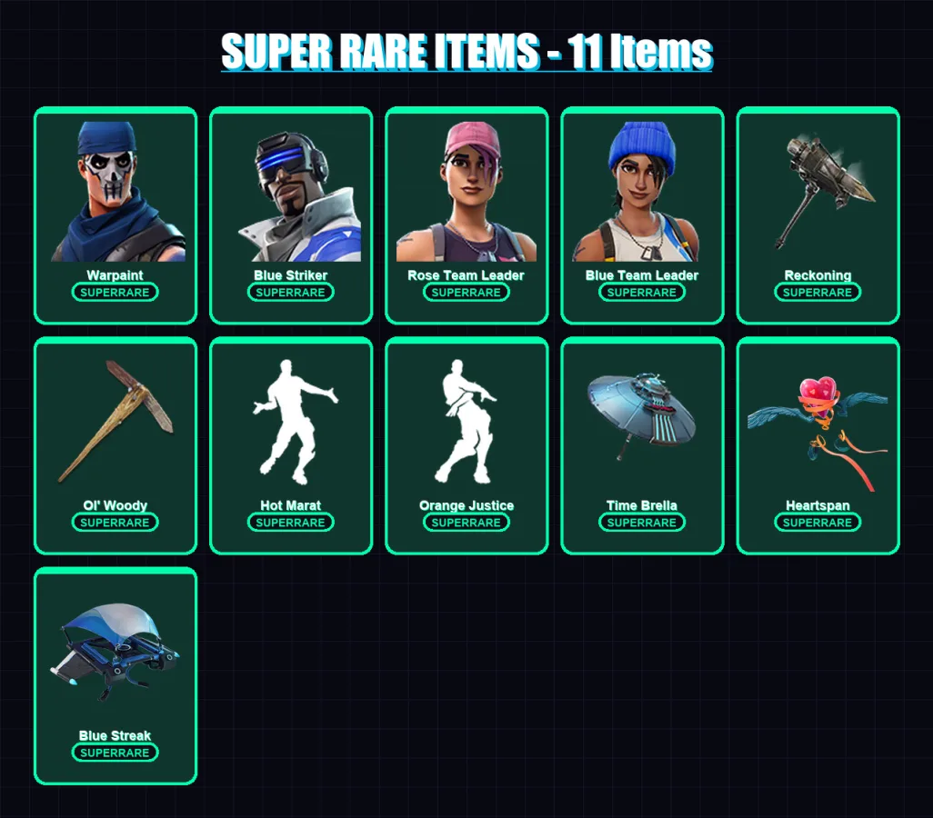 [PS4/PS5/XBOX/PC] | Warpaint | Blue Striker | Rose Team Leader | Blue Team Leader | Dire | 47 skin | 49 pickaxe | 66 emote | 54 glider | Lv722