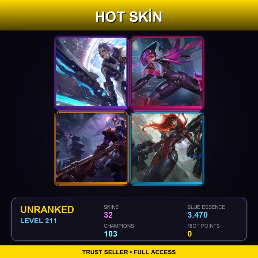EUW | Lv211 | Unranked | 32 Skin | 103 Champ