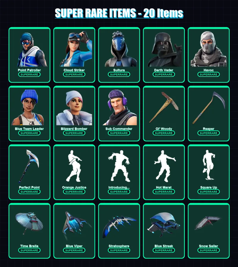 [PS4/PS5/XBOX/PC] | Point Patroller | Cloud Striker | Sultura | Darth Vader | Havoc | 161 skin | 201 pickaxe | 154 emote | 151 glider | Lv2905