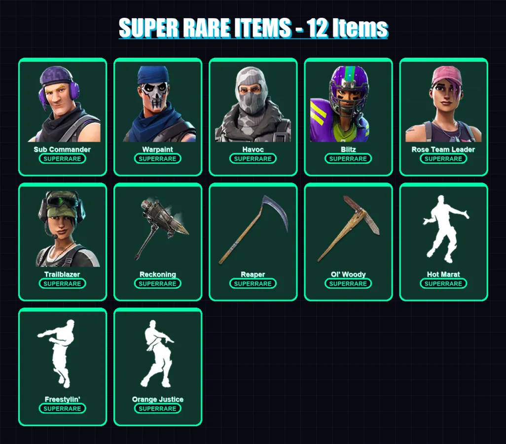 [PC/XBOX] | Sub Commander | Warpaint | Havoc | Blitz | Rose Team Leader | 46 skin | 36 pickaxe | 54 emote | 40 glider | Lv614