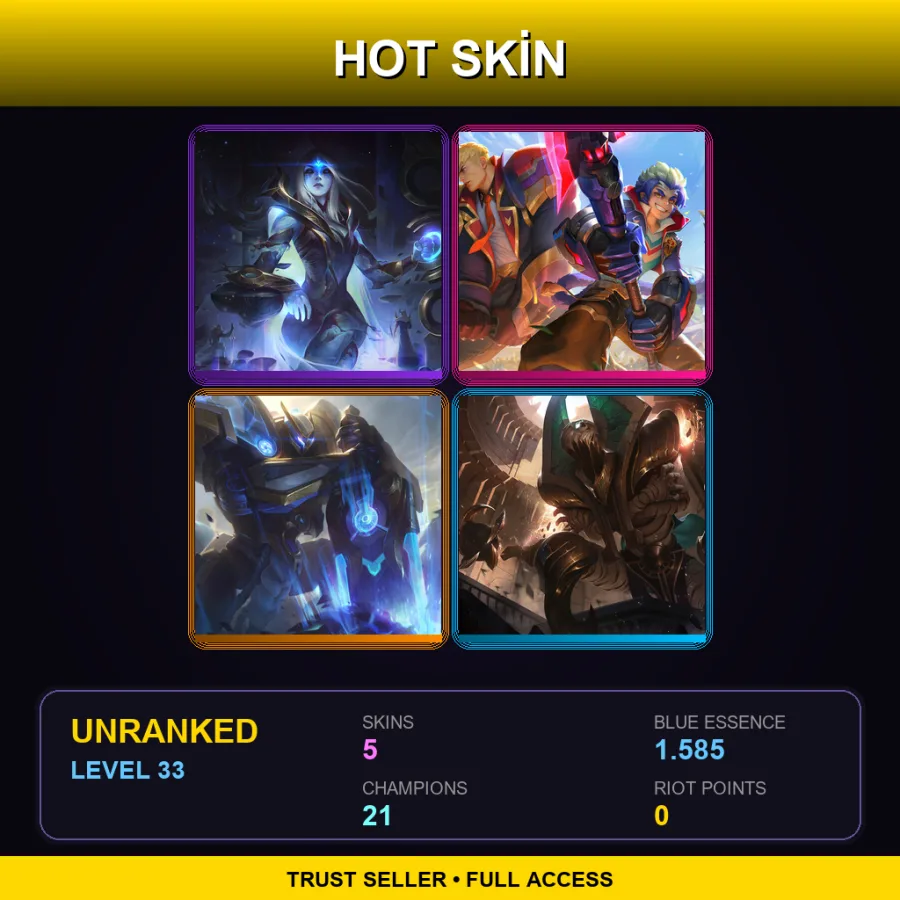 LAN | Lv33 | Unranked | 5 Skin | 21 Champ — LoL account