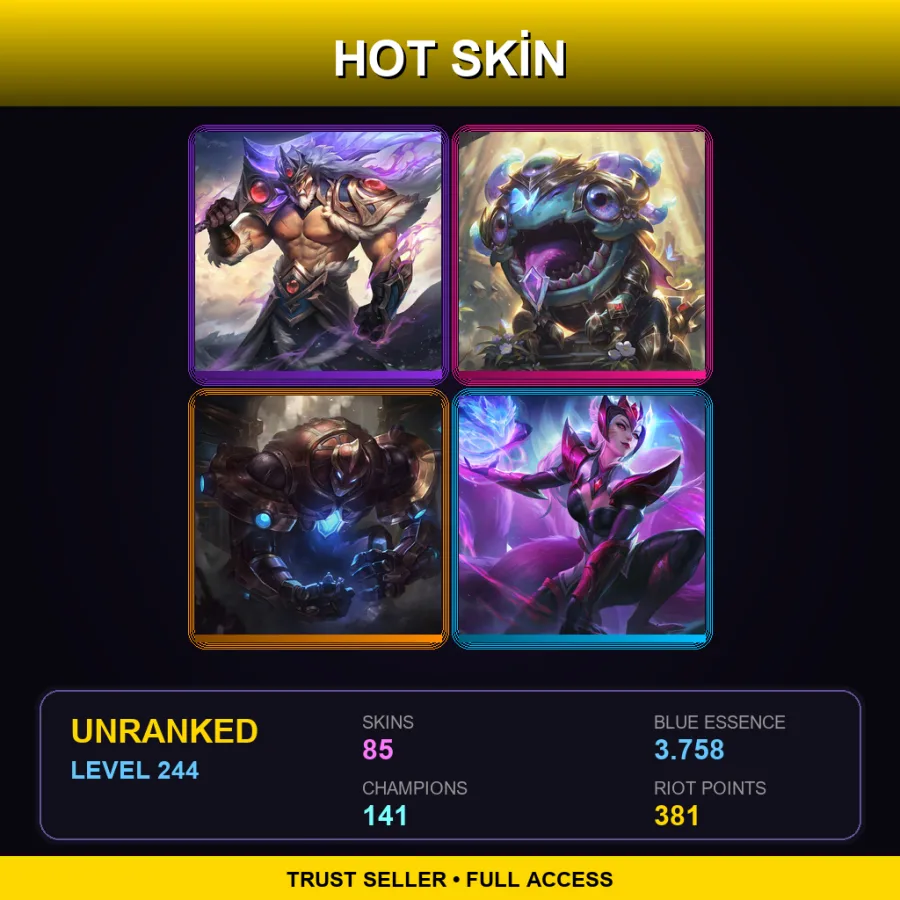 LAN | Lv244 | Unranked | 85 Skin | 141 Champ — LoL account