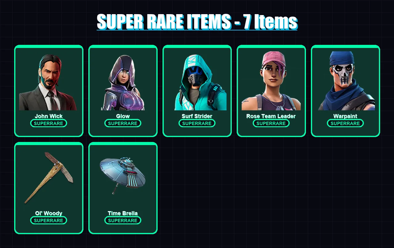 [PC] | John Wick | Glow | Surf Strider | Rose Team Leader | Warpaint | 147 skin | 144 pickaxe | 126 emote | 128 glider | Lv1663 — Fortnite account
