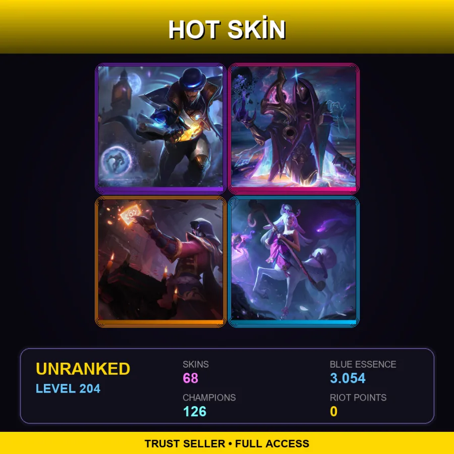 LAN | Pulsefire Twisted Fate | Dark Cosmic Jhin | Blood Moon Twisted Fate | Spirit Blossom Lillia | 68 Skin | 126 Champ | Lv204