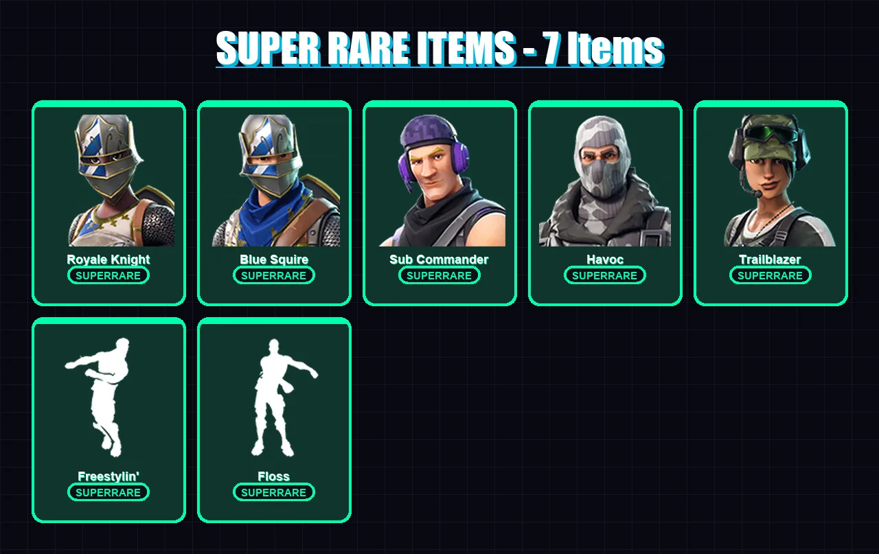 [PC/XBOX] | Royale Knight | Blue Squire | Sub Commander | Havoc | Trailblazer | 9 skin | 8 pickaxe | 10 emote | 10 glider | Lv146