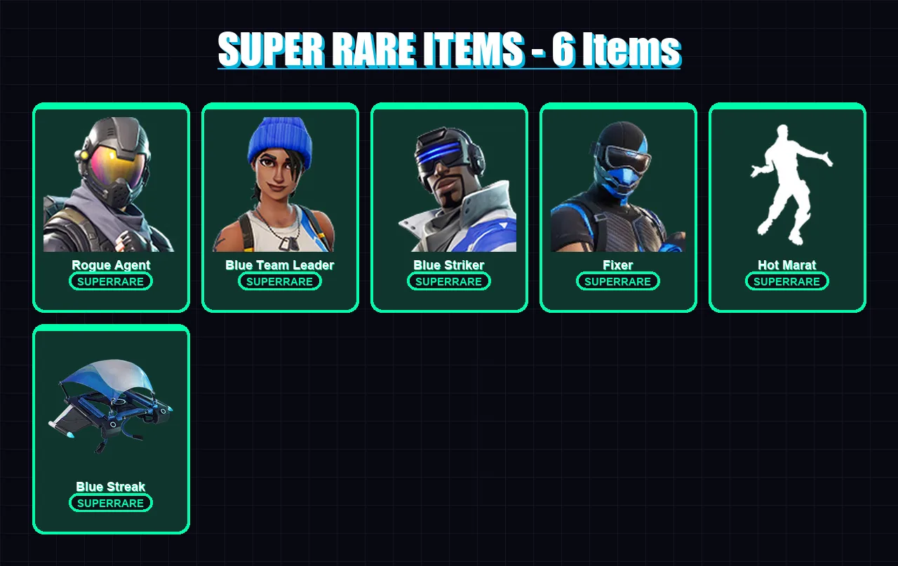 [PC] | Rogue Agent | Blue Team Leader | Blue Striker | Fixer | Zenith | 38 skin | 36 pickaxe | 44 emote | 39 glider | Lv660