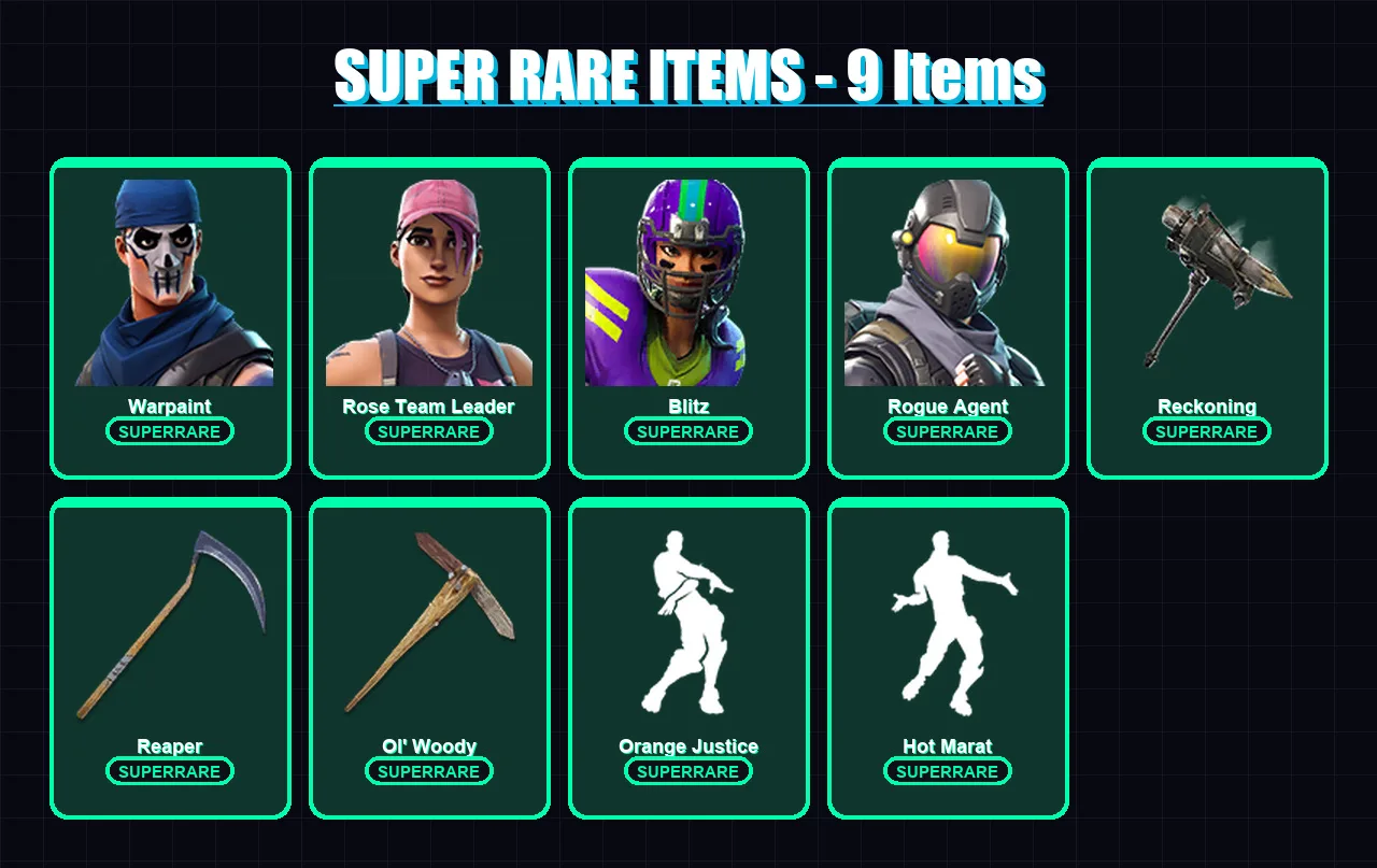 [PC/XBOX/PSN] | Warpaint | Rose Team Leader | Blitz | Rogue Agent | Peter Griffin | 103 skin | 114 pickaxe | 105 emote | 108 glider | Lv1404