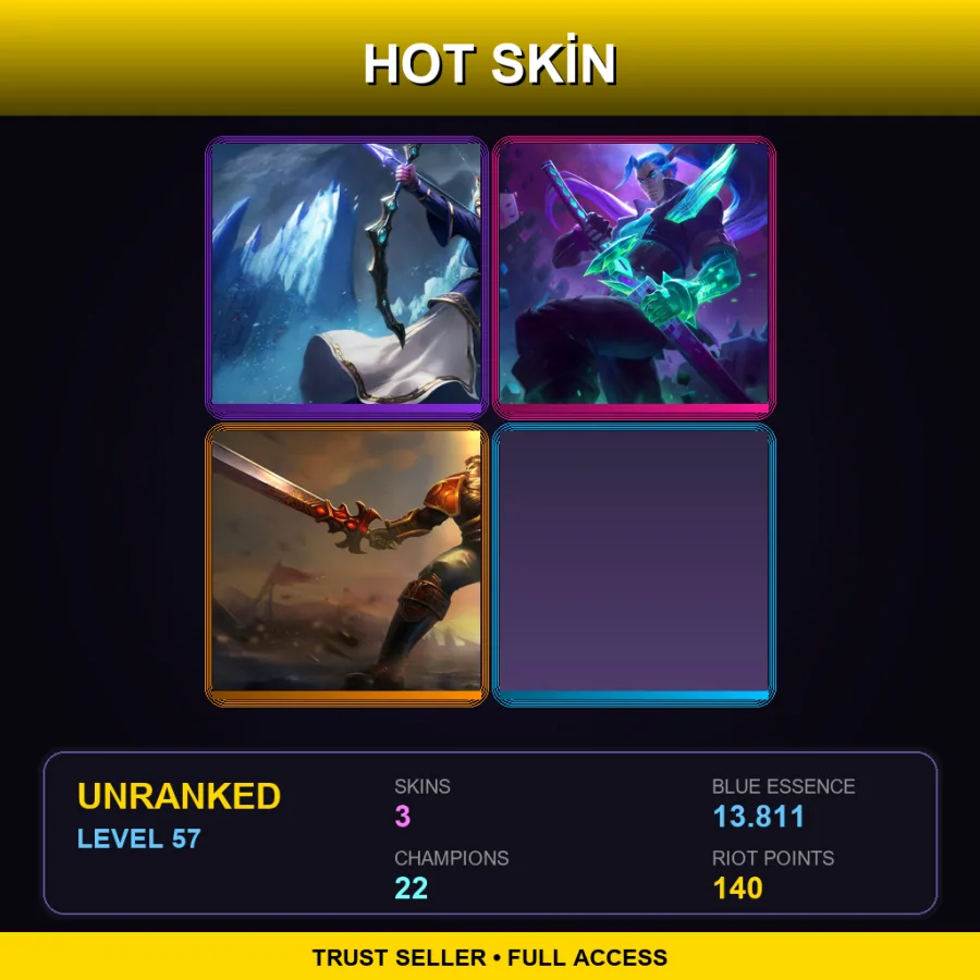 EUNE | Lv57 | Unranked | 3 Skin | 22 Champ — LoL account
