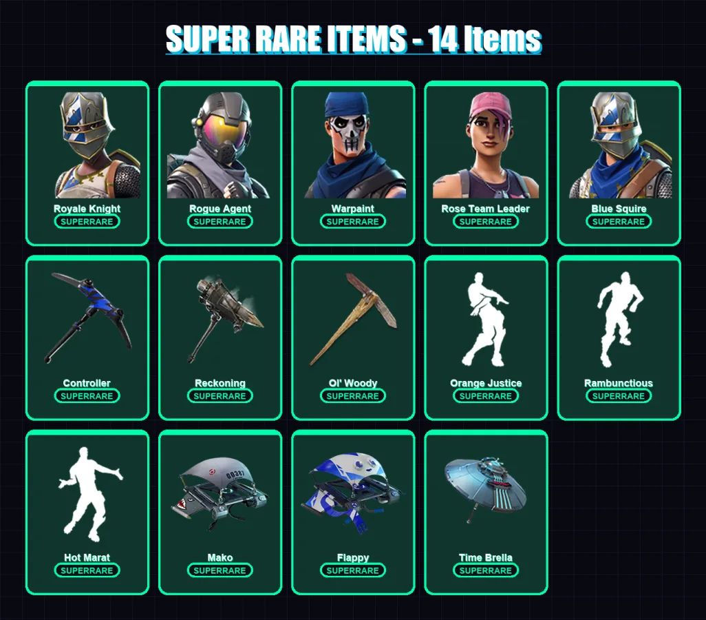 [PC/XBOX] | Royale Knight | Rogue Agent | Warpaint | Rose Team Leader | Blue Squire | 26 skin | 24 pickaxe | 34 emote | 32 glider | Lv451 — Fortnite account