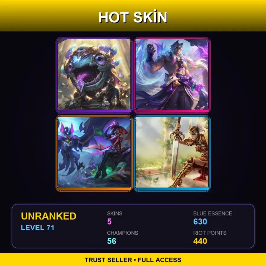 EUW | Lv71 | Unranked | 5 Skin | 56 Champ