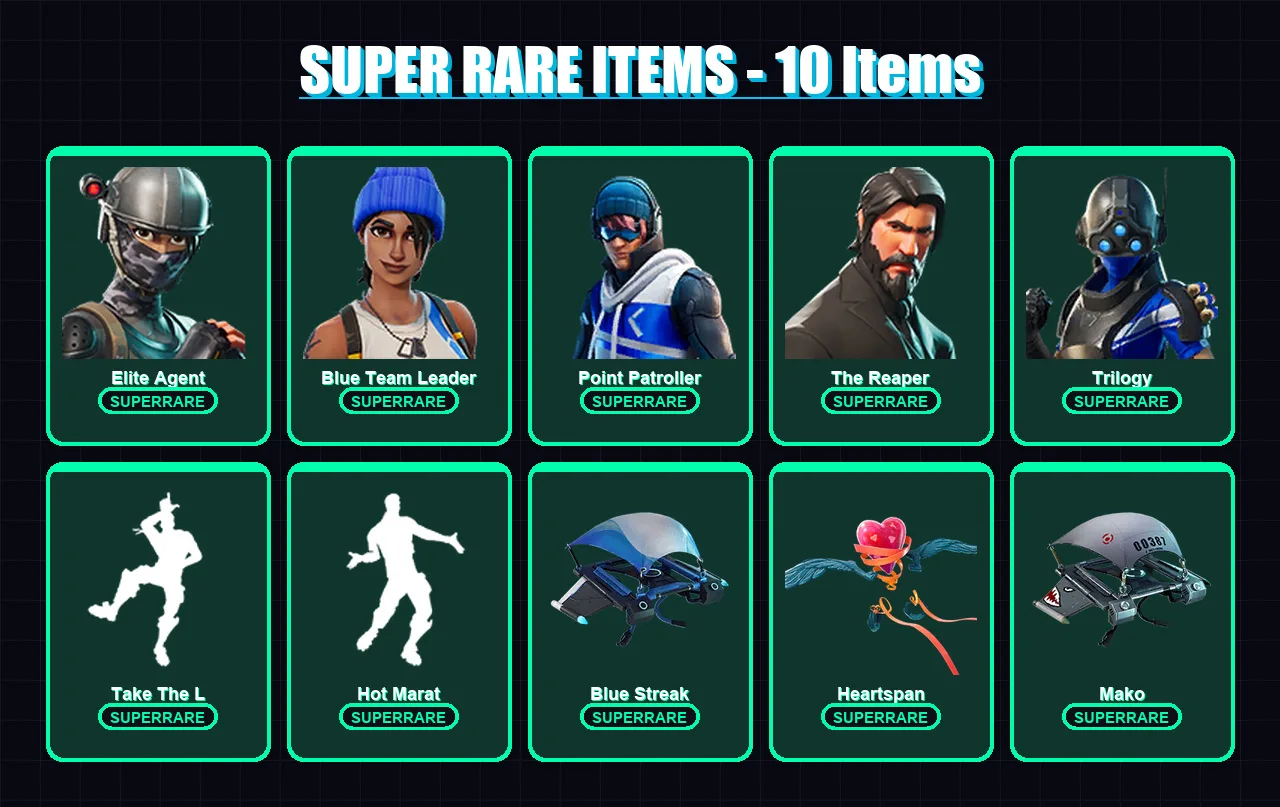 [PC/XBOX] | Elite Agent | Blue Team Leader | Point Patroller | The Reaper | Trilogy | 41 skin | 48 pickaxe | 54 emote | 52 glider | Lv812