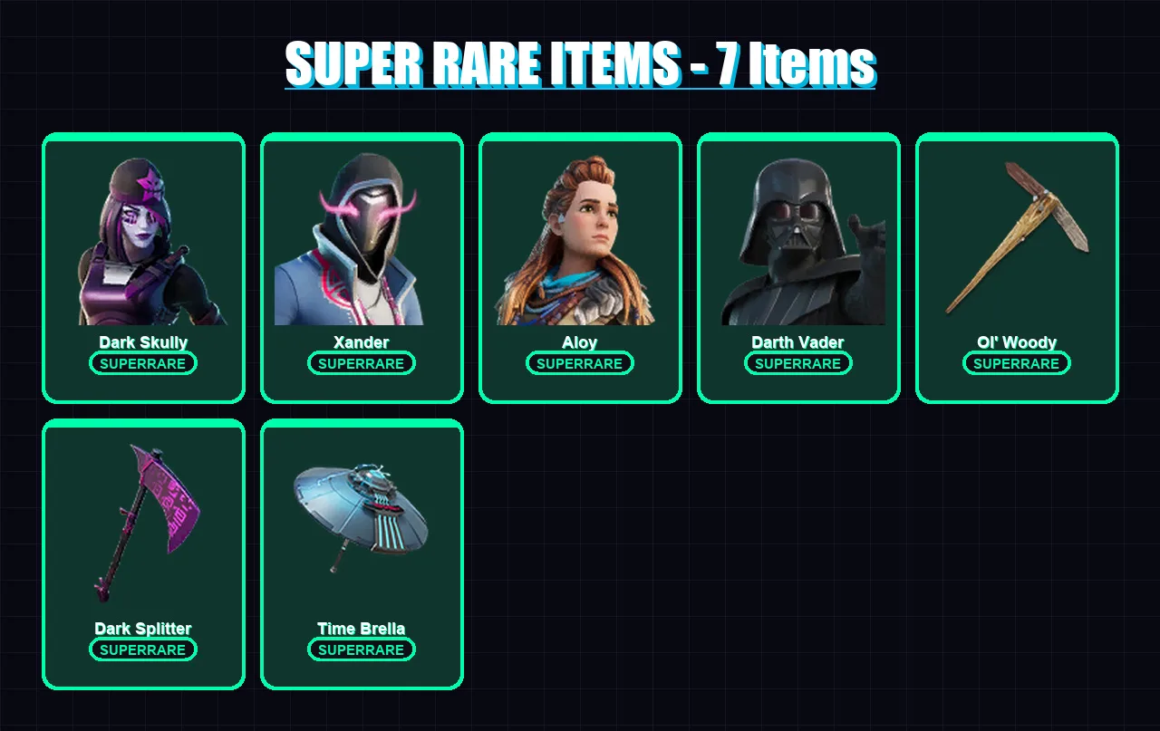 [PC/XBOX/PSN] | Dark Skully | Xander | Aloy | Darth Vader | Kado Thorne | 412 skin | 440 pickaxe | 241 emote | 232 glider | Lv3106