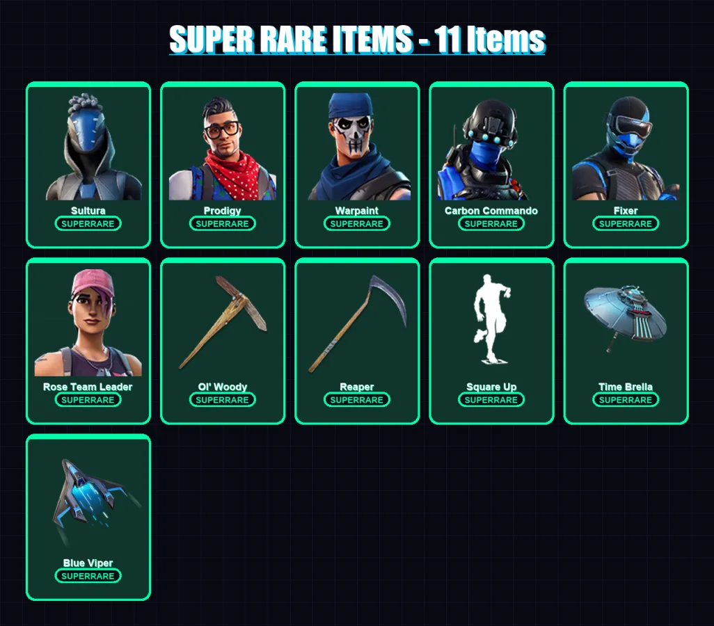 [PC/XBOX] | Sultura | Prodigy | Warpaint | Carbon Commando | Fixer | 110 skin | 125 pickaxe | 101 emote | 116 glider | Lv1646