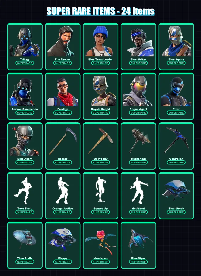 [PS4/PS5/XBOX/PC] | Trilogy | The Reaper | Blue Team Leader | Blue Striker | Blue Squire | 149 skin | 146 pickaxe | 134 emote | 129 glider | Lv1799