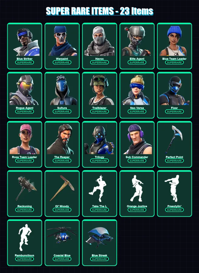 [PS4/PS5/XBOX/PC] | Blue Striker | Warpaint | Havoc | Elite Agent | Blue Team Leader | 97 skin | 86 pickaxe | 79 emote | 78 glider | Lv1100 — Fortnite account
