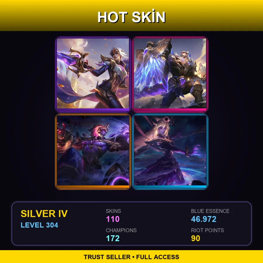 EUNE | Lv304 | Silver IV | 110 Skin | 172 Champ — LoL account