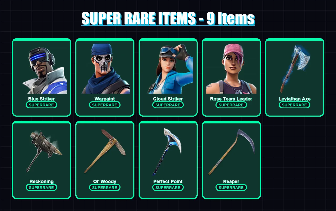 [PC/XBOX] | Blue Striker | Warpaint | Cloud Striker | Rose Team Leader | Hybrid | 127 skin | 161 pickaxe | 126 emote | 124 glider | Lv1688