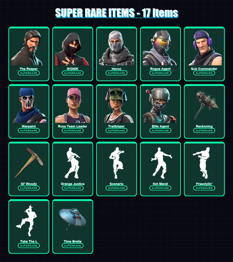 [PC/XBOX/PSN] | The Reaper | IKONIK | Havoc | Rogue Agent | Sub Commander | 48 skin | 43 pickaxe | 47 emote | 38 glider | Lv437