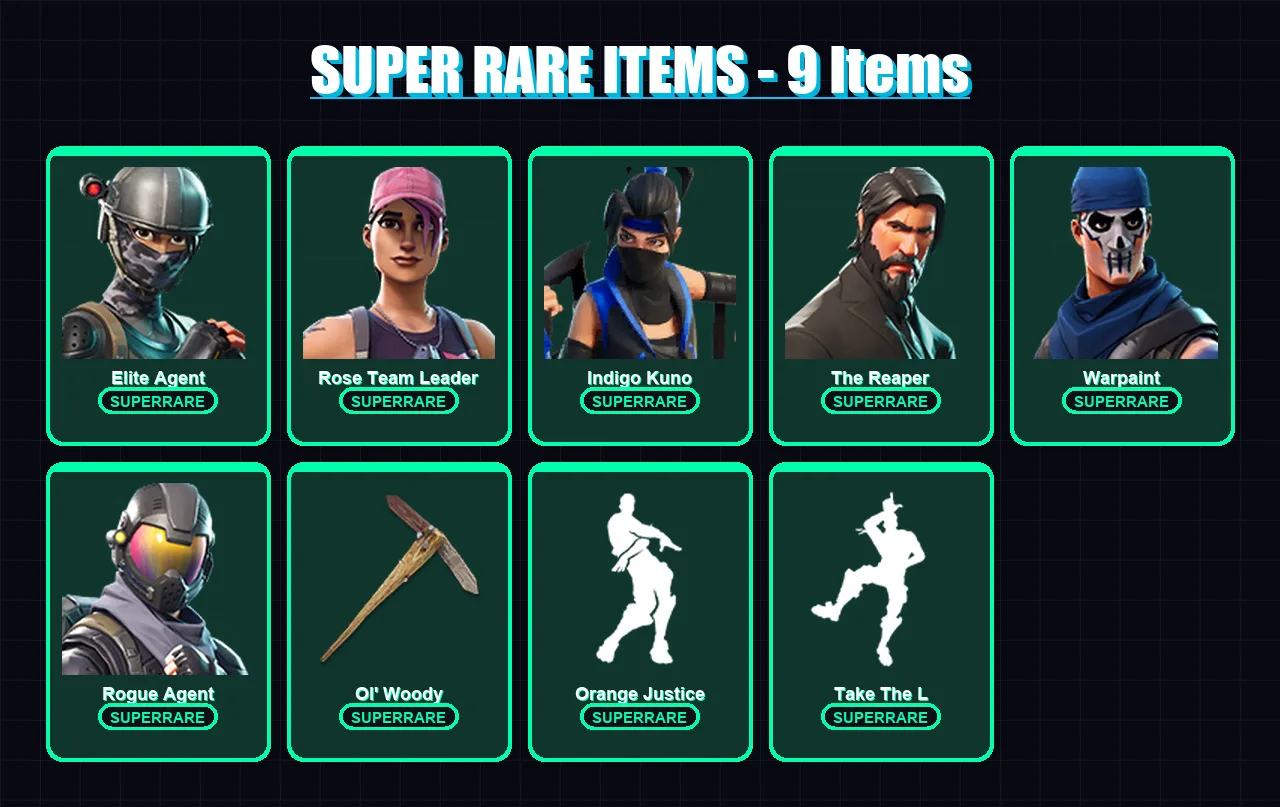 [PC/XBOX/PSN] | Elite Agent | Rose Team Leader | Indigo Kuno | The Reaper | Warpaint | 20 skin | 12 pickaxe | 45 emote | 15 glider | Lv115 — Fortnite account