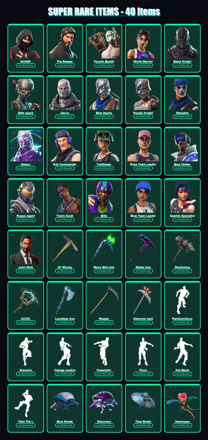 [PC/XBOX/PSN] | IKONIK | The Reaper | Psycho Bandit | World Warrior | Black Knight | 293 skin | 180 pickaxe | 212 emote | 136 glider | Lv1962