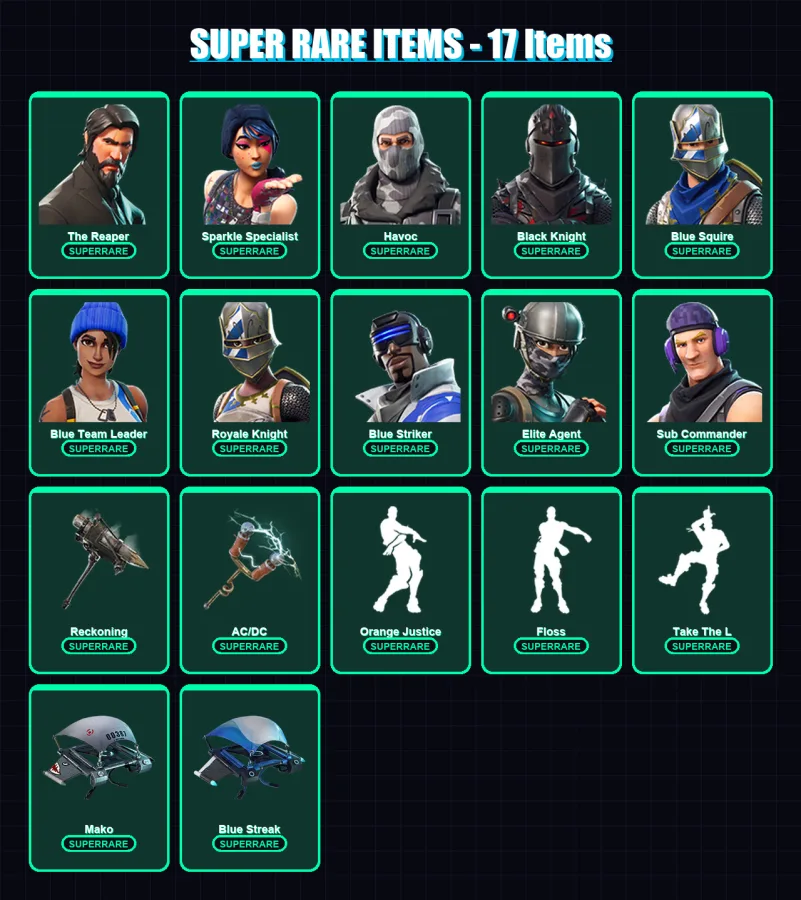 [PC/XBOX/PSN] | The Reaper | Sparkle Specialist | Havoc | Black Knight | Blue Squire | 52 skin | 33 pickaxe | 45 emote | 47 glider | Lv628 — Fortnite account