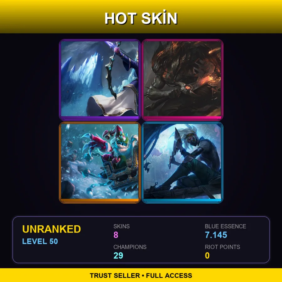 EUNE | Queen Ashe | Nightbringer Yasuo | Bad Santa Veigar | Silverfang Akali | 8 Skin | 29 Champ | Lv50