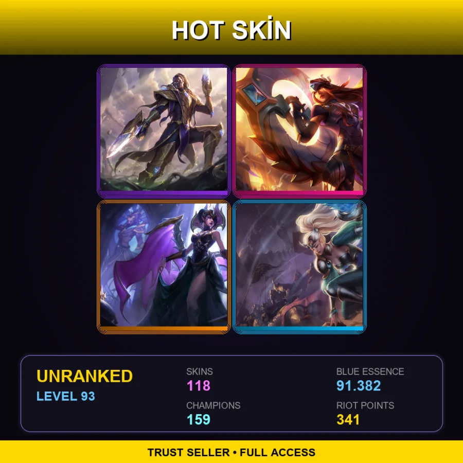 EUW | Lv93 | Unranked | 118 Skin | 159 Champ — LoL account