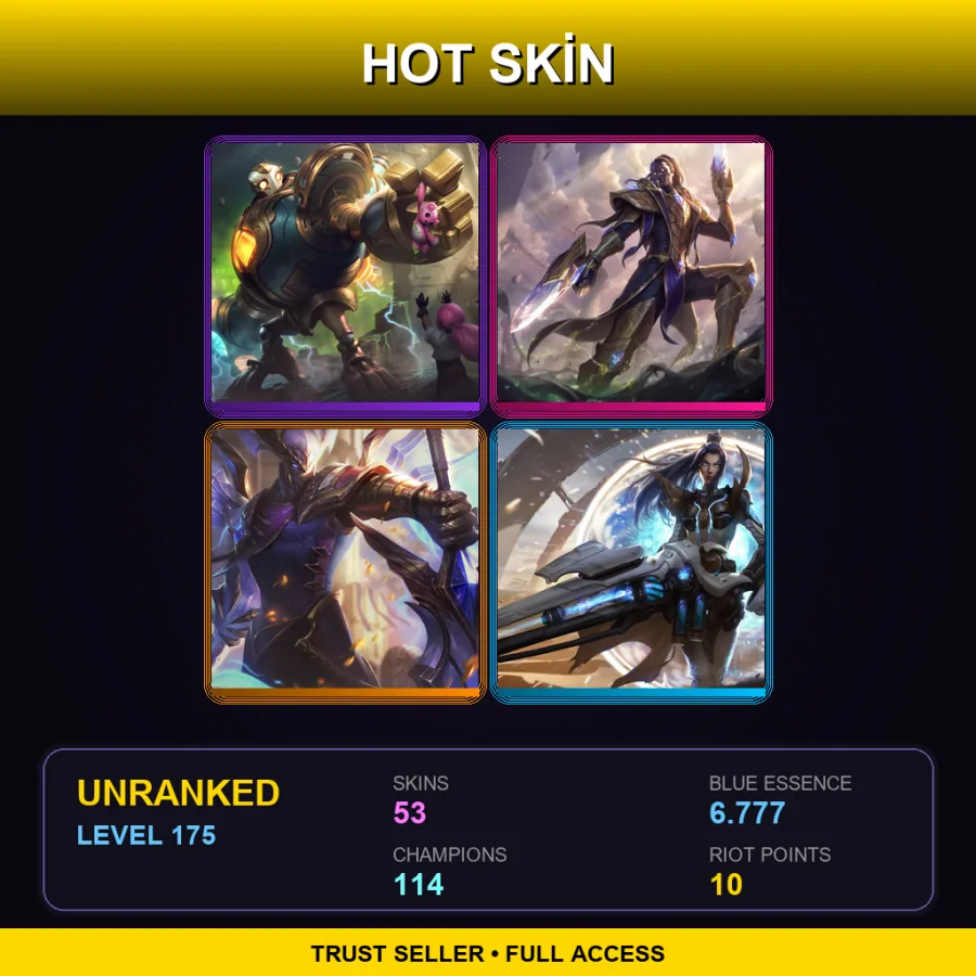 LAN | Lv175 | Unranked | 53 Skin | 114 Champ — LoL account