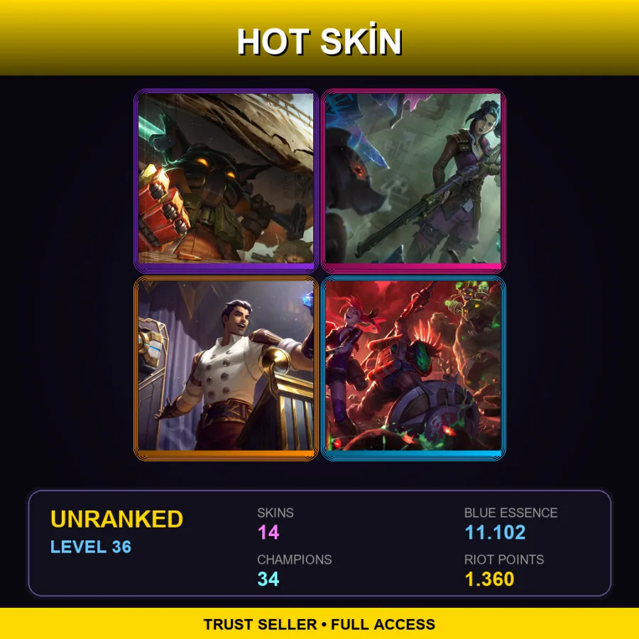 OCE | Lv36 | Unranked | 14 Skin | 34 Champ