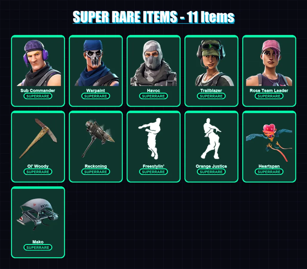 [PC/XBOX/PSN] | Sub Commander | Warpaint | Havoc | Trailblazer | Rose Team Leader | 84 skin | 72 pickaxe | 90 emote | 86 glider | Lv992