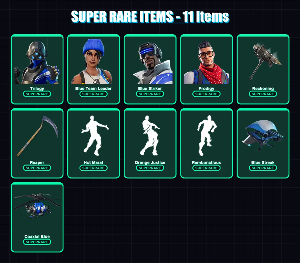 [PC/XBOX] | Trilogy | Blue Team Leader | Blue Striker | Prodigy | Valor | 35 skin | 29 pickaxe | 51 emote | 40 glider | Lv579 — Fortnite account