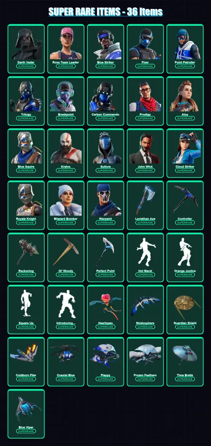 [PS4/PS5/XBOX/PC] | Darth Vader | Rose Team Leader | Blue Striker | Fixer | Point Patroller | 687 skin | 667 pickaxe | 445 emote | 407 glider | Lv59