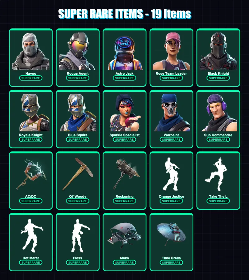 [PC/PSN] | Havoc | Rogue Agent | Astro Jack | Rose Team Leader | Black Knight | 109 skin | 127 pickaxe | 143 emote | 94 glider | Lv986