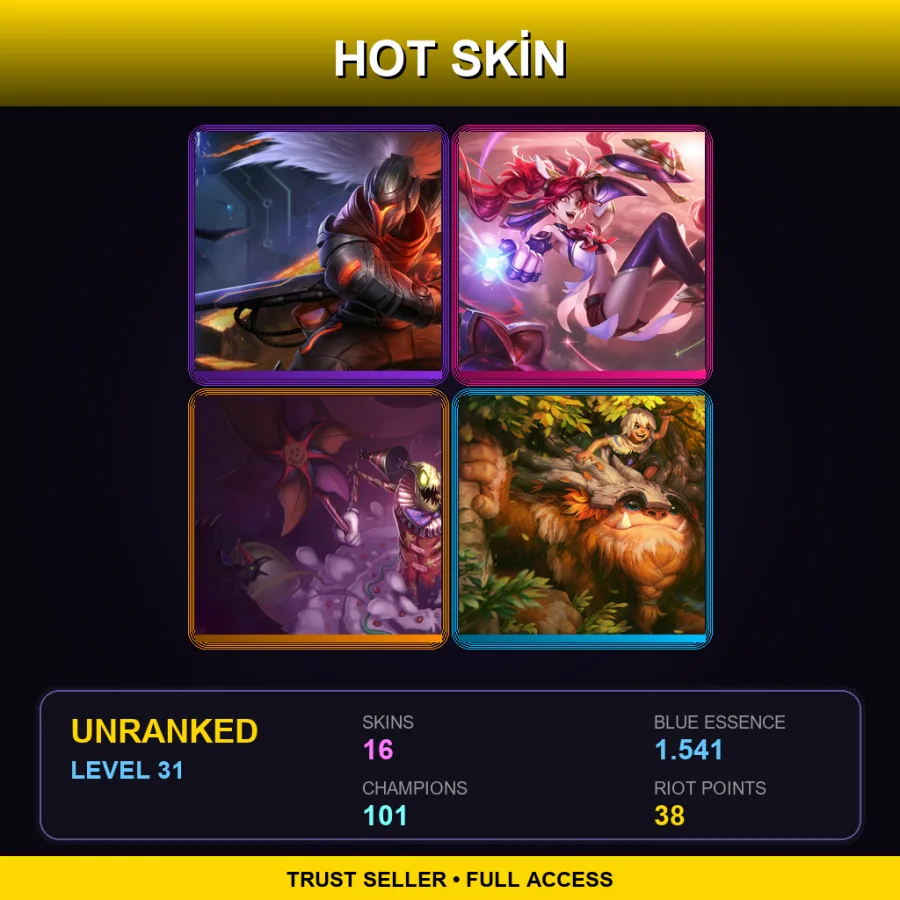 EUW | Lv31 | Unranked | 16 Skin | 101 Champ — LoL account
