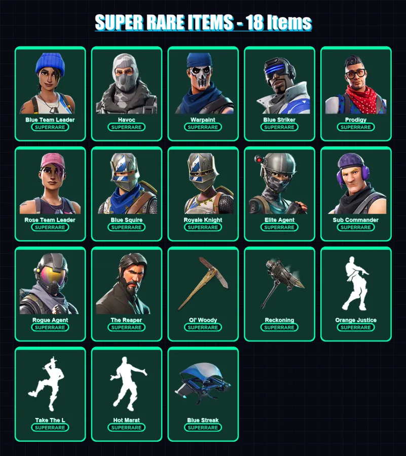[PC/XBOX/PSN] | Blue Team Leader | Havoc | Warpaint | Blue Striker | Prodigy | 99 skin | 66 pickaxe | 92 emote | 73 glider | Lv970