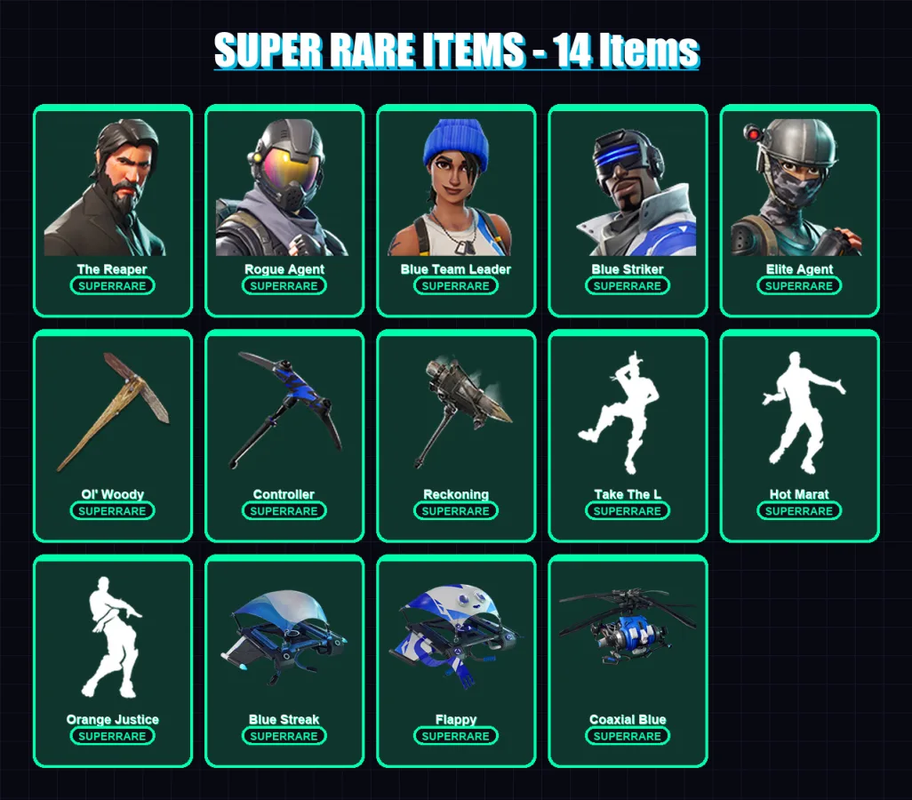 [PS4/PS5/XBOX/PC] | The Reaper | Rogue Agent | Blue Team Leader | Blue Striker | Elite Agent | 81 skin | 140 pickaxe | 107 emote | 121 glider | Lv26