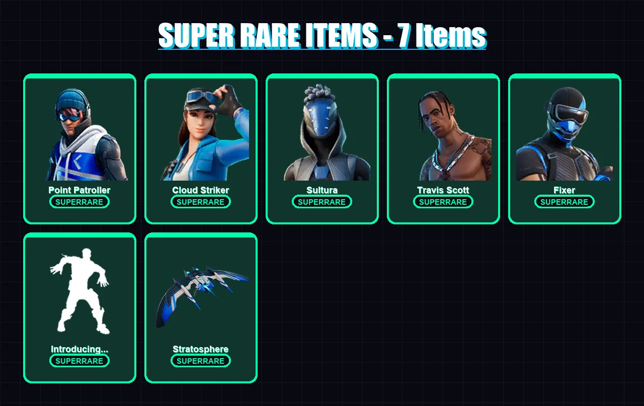 [PC/XBOX/PSN] | Point Patroller | Cloud Striker | Sultura | Travis Scott | Fixer | 61 skin | 56 pickaxe | 69 emote | 50 glider | Lv739 — Fortnite account