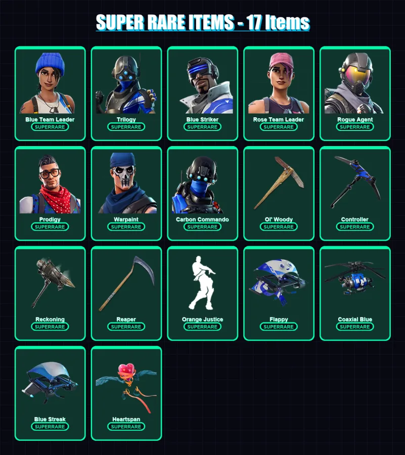 [PC/XBOX] | Blue Team Leader | Trilogy | Blue Striker | Rose Team Leader | Rogue Agent | 115 skin | 115 pickaxe | 117 emote | 105 glider | Lv1665