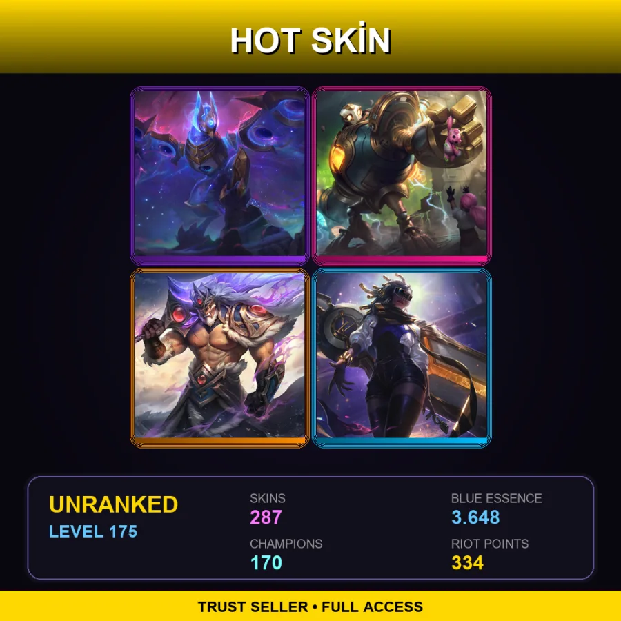 VN | Lv175 | Unranked | 287 Skin | 170 Champ