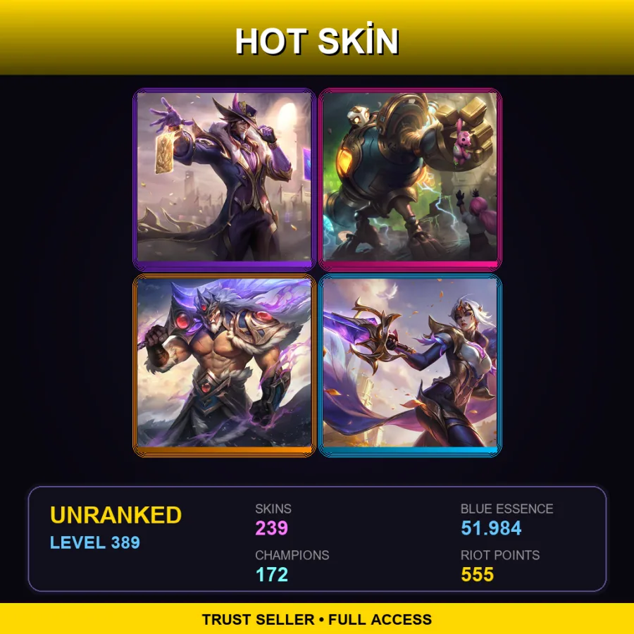 EUW | Lv389 | Unranked | 239 Skin | 172 Champ — LoL account
