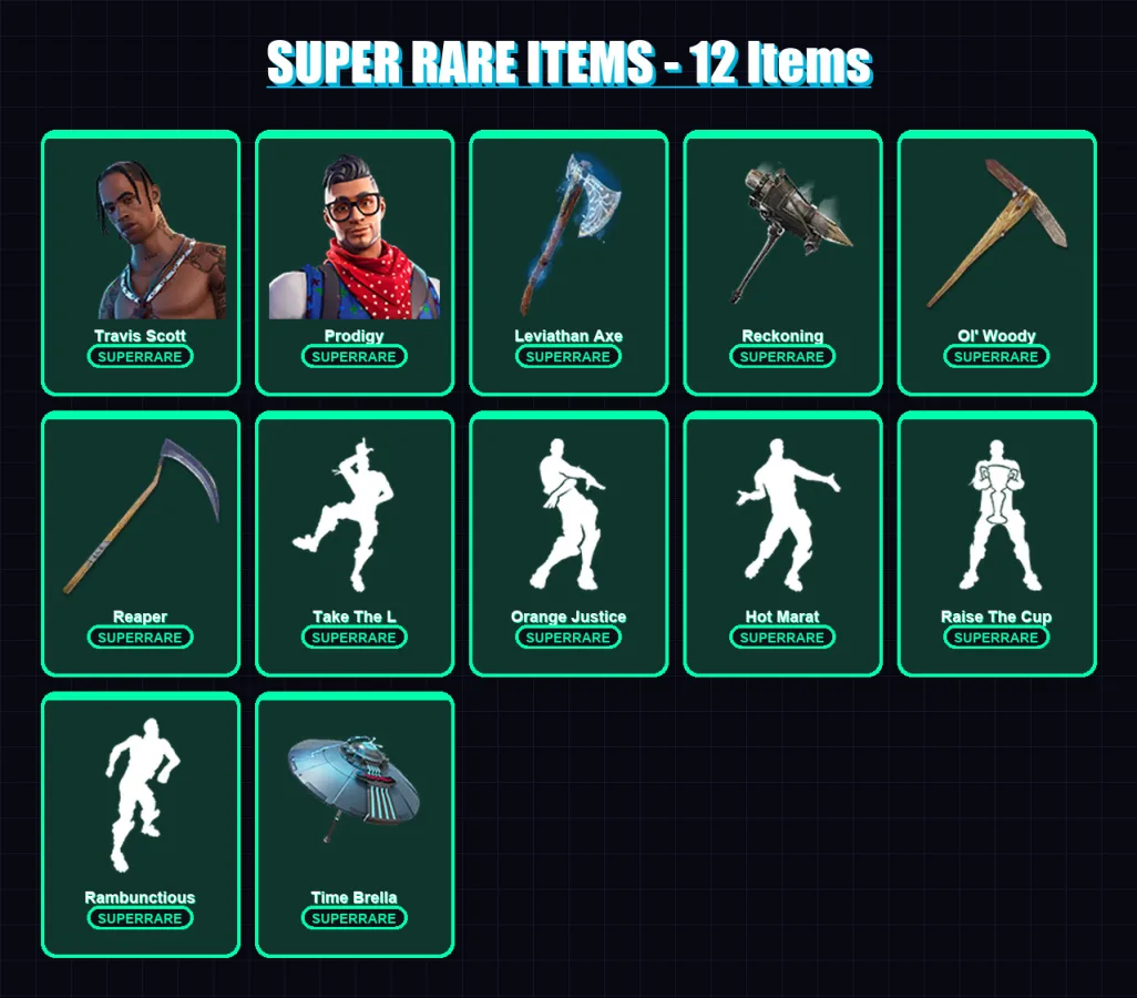 [PS4/PS5/XBOX/PC] | Travis Scott | Prodigy | Oppressor | Spire Assassin | Vendetta | 215 skin | 230 pickaxe | 190 emote | 169 glider | Lv3050 — Fortnite account
