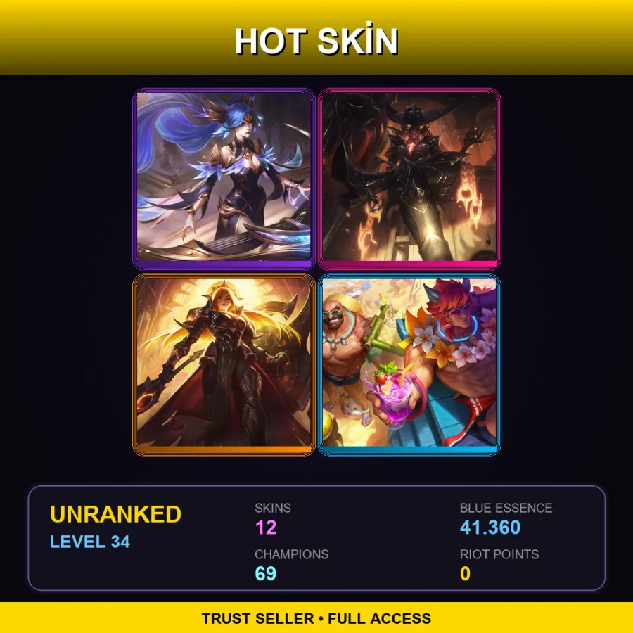 VN | Lv34 | Unranked | 12 Skin | 69 Champ — LoL account
