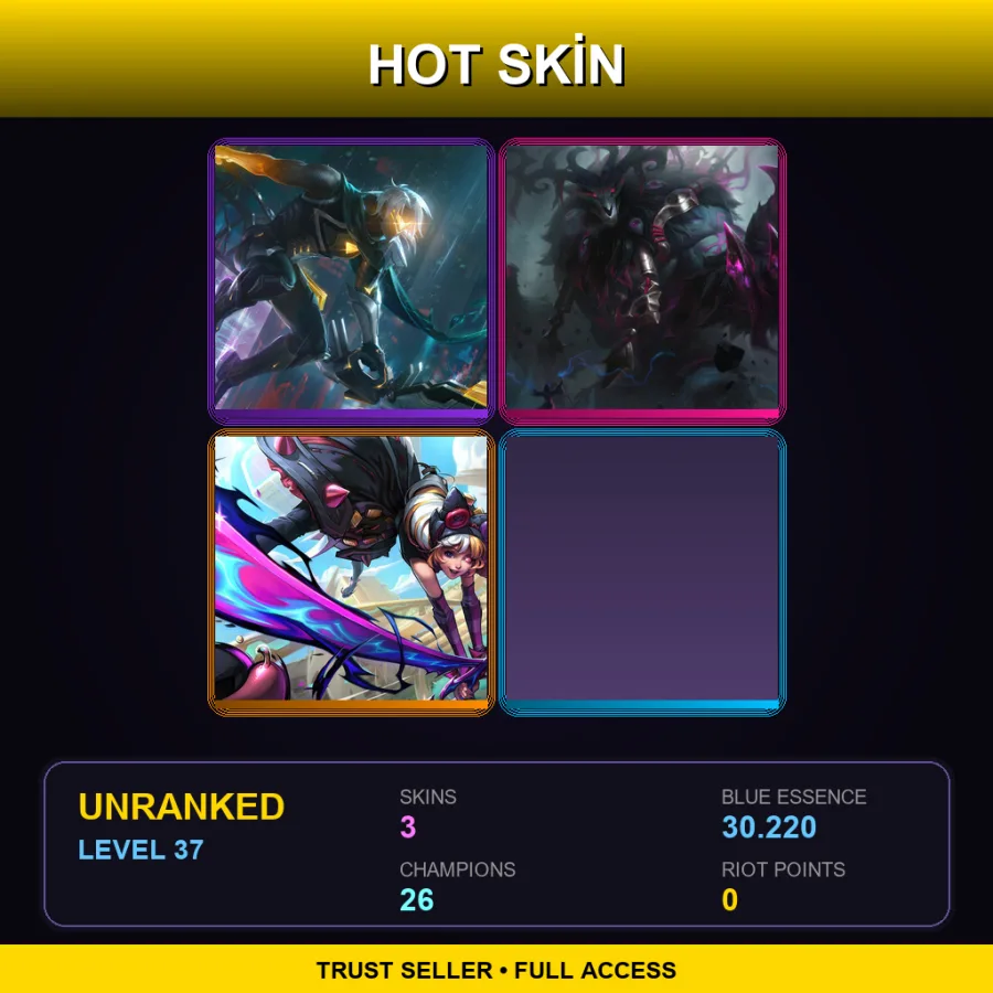 EUW | Lv37 | Unranked | 3 Skin | 26 Champ
