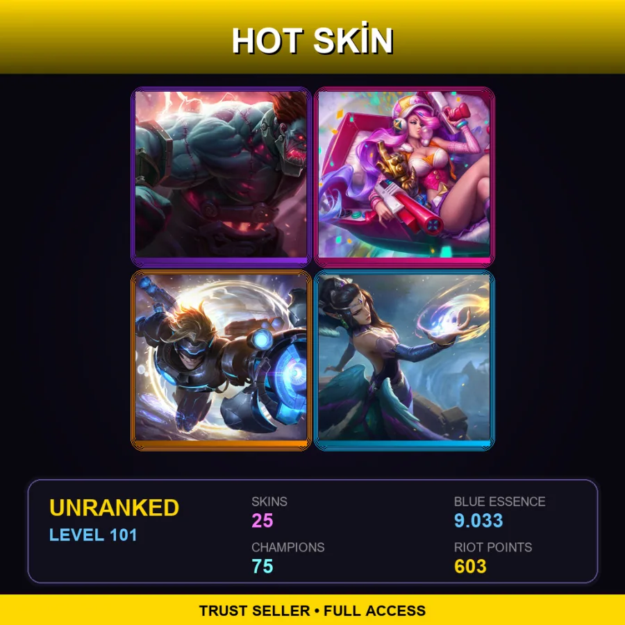 TR | Lv101 | Unranked | 25 Skin | 75 Champ — LoL account