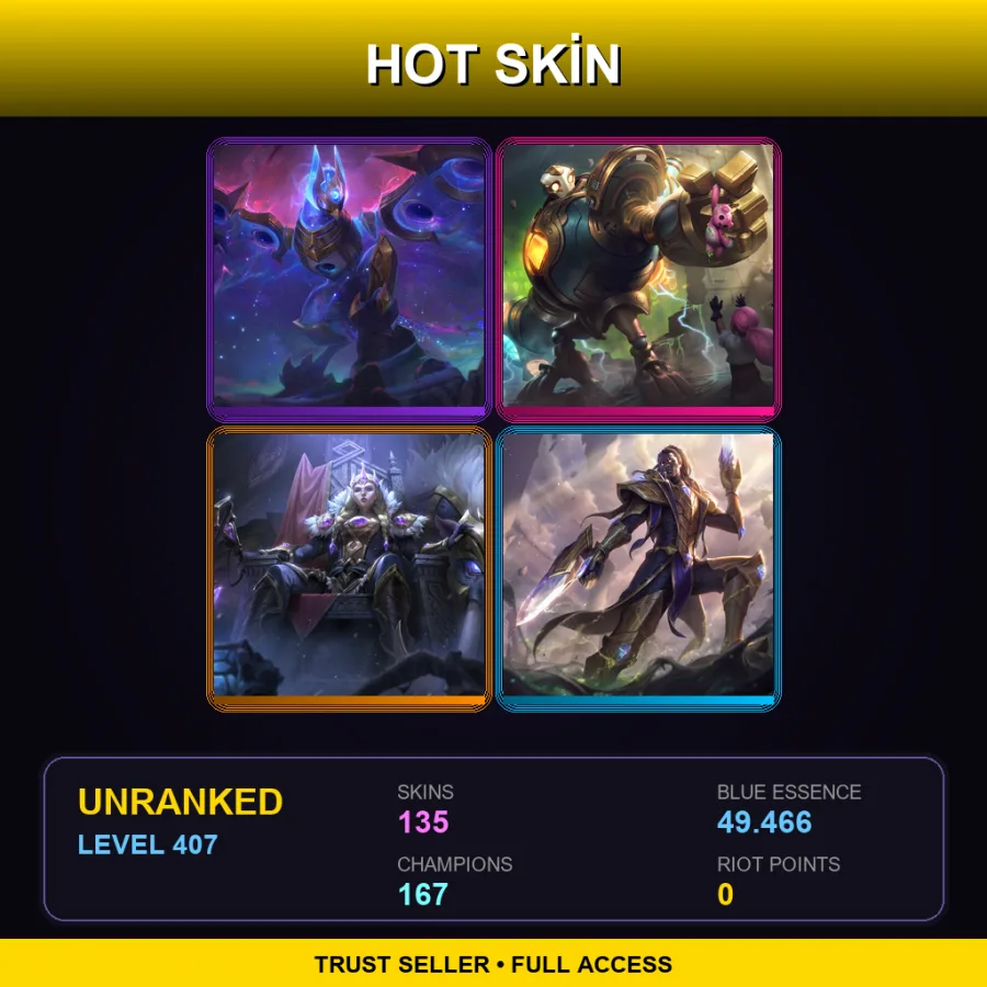 VN | Lv407 | Unranked | 135 Skin | 167 Champ — LoL account