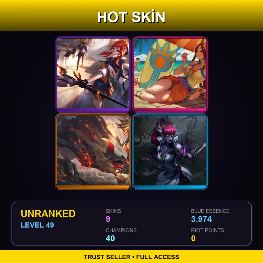LAN | Lv49 | Unranked | 9 Skin | 40 Champ — LoL account