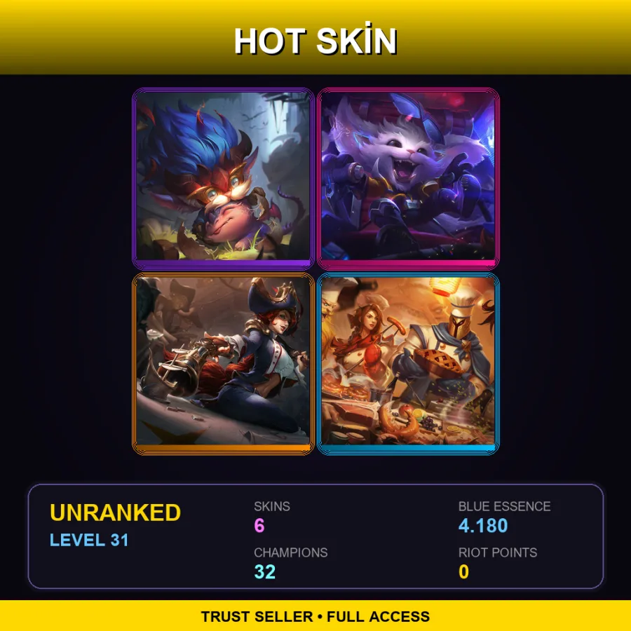 LAN | Lv31 | Unranked | 6 Skin | 32 Champ — LoL account
